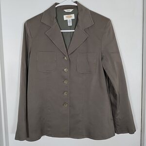 Talbots Women's Petite 4 Stretch Lined Shirt Jacket Collar Olive Green Buttons